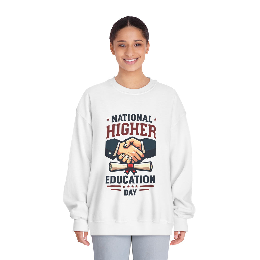 National Higher Ed Day Sweatshirt | Diploma & Handshake Design | Grad Gift