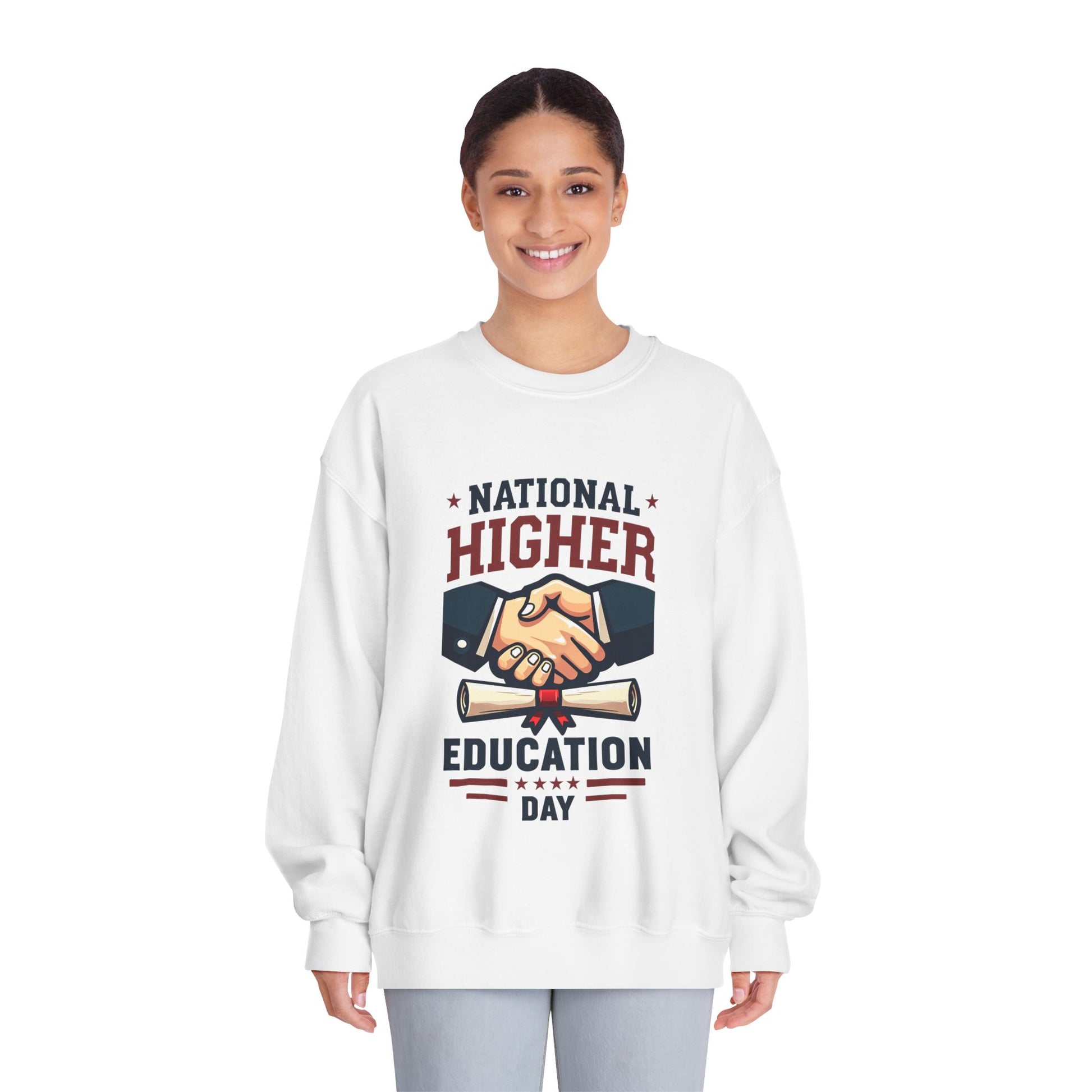 National Higher Ed Day Sweatshirt | Diploma & Handshake Design | Grad Gift