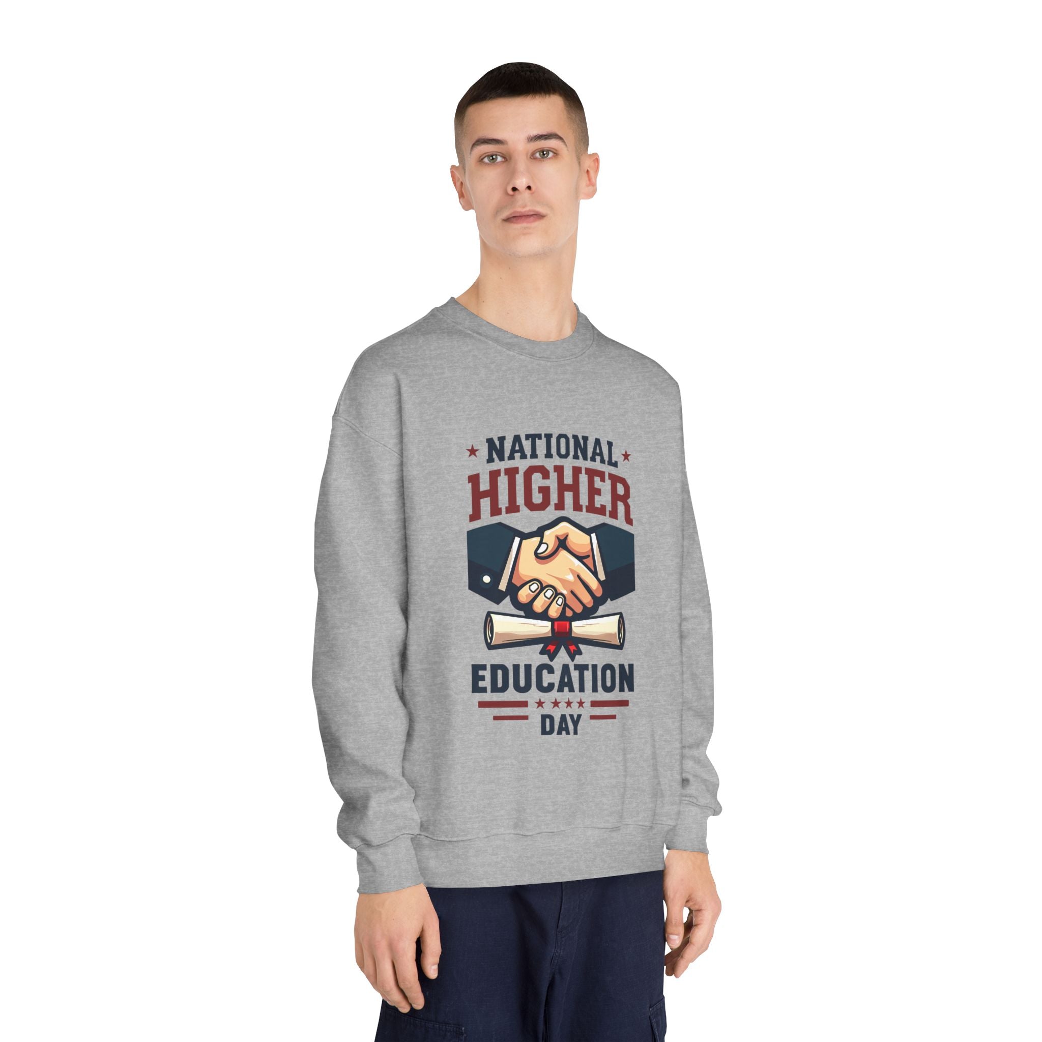 National Higher Ed Day Sweatshirt | Diploma & Handshake Design | Grad Gift