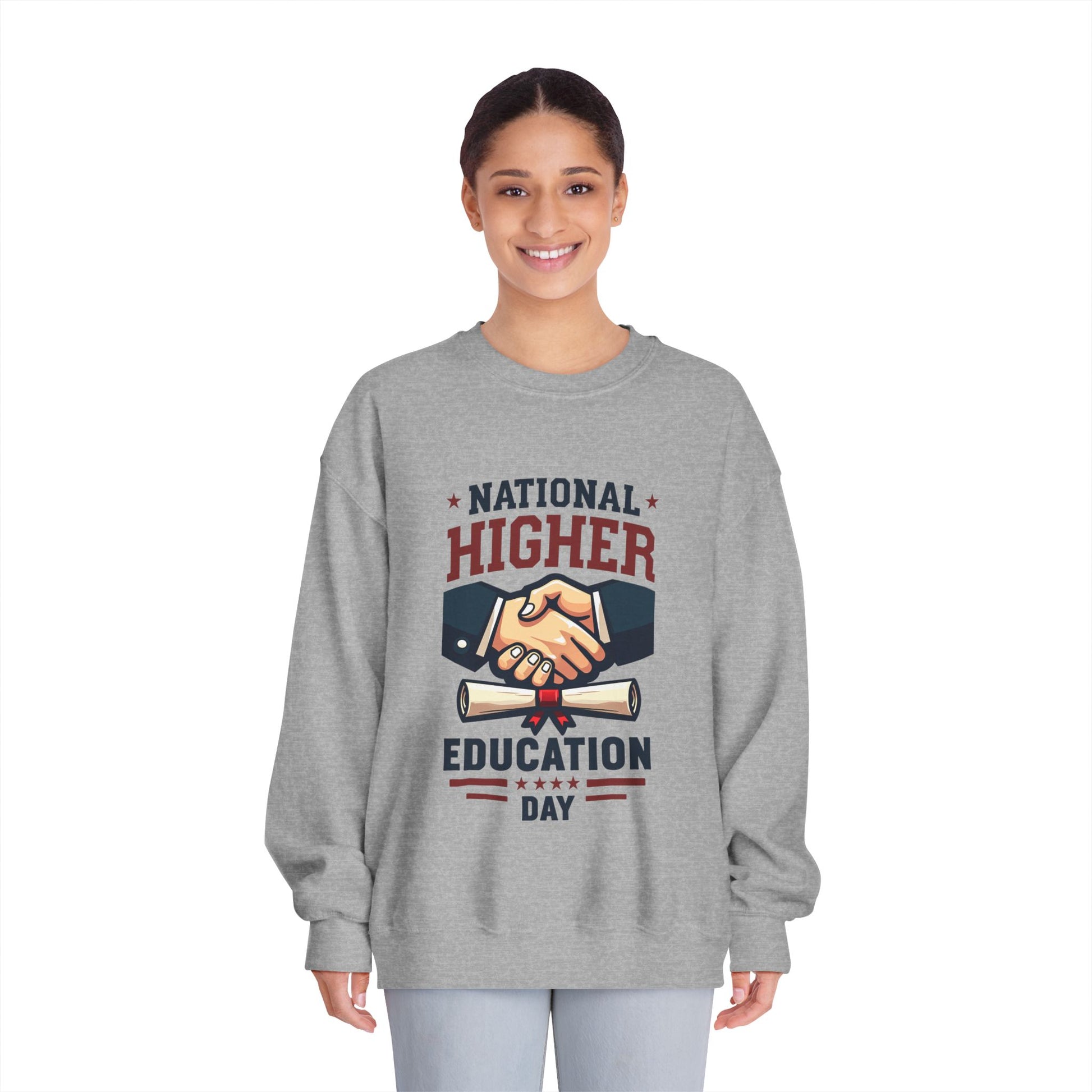 National Higher Ed Day Sweatshirt | Diploma & Handshake Design | Grad Gift
