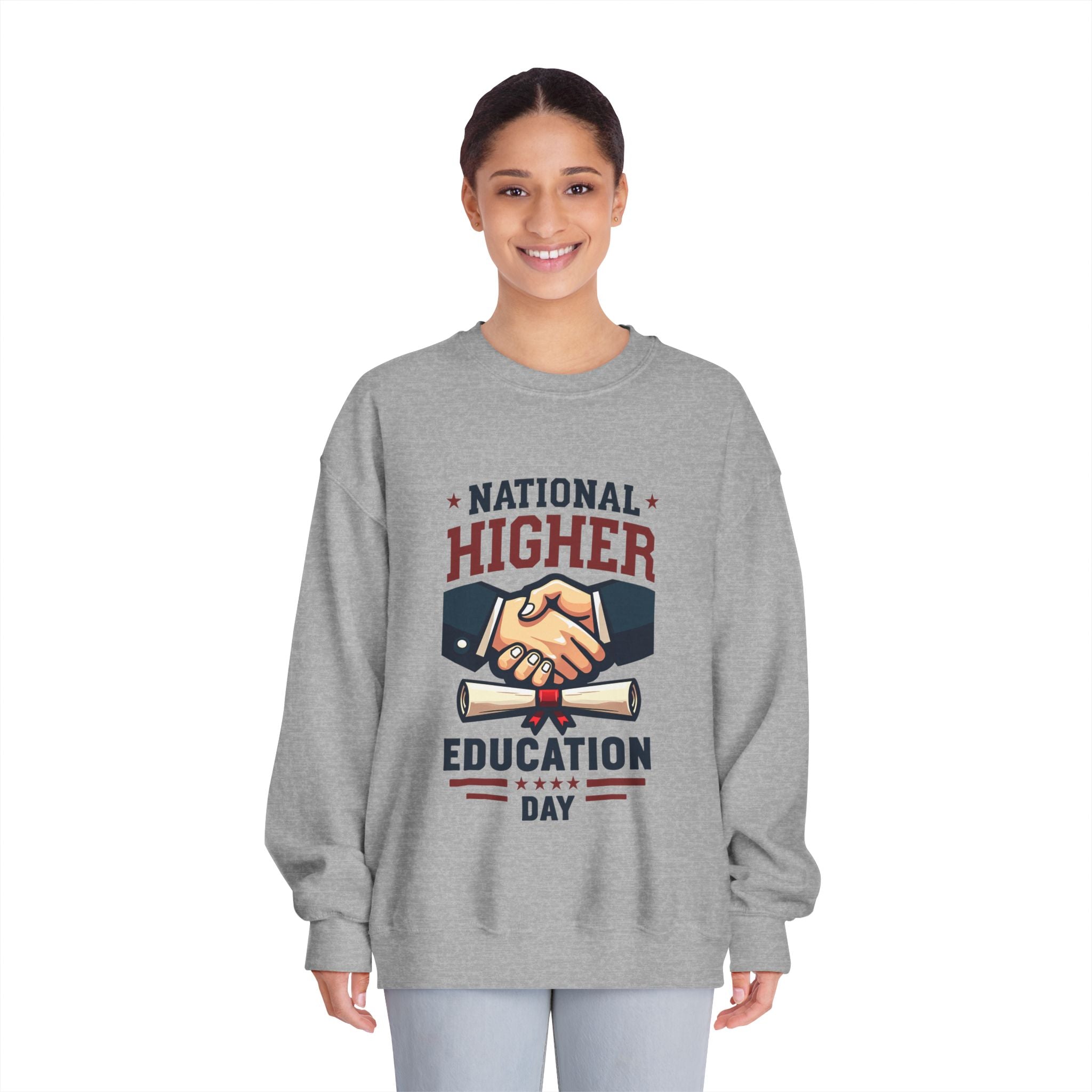 National Higher Ed Day Sweatshirt | Diploma & Handshake Design | Grad Gift
