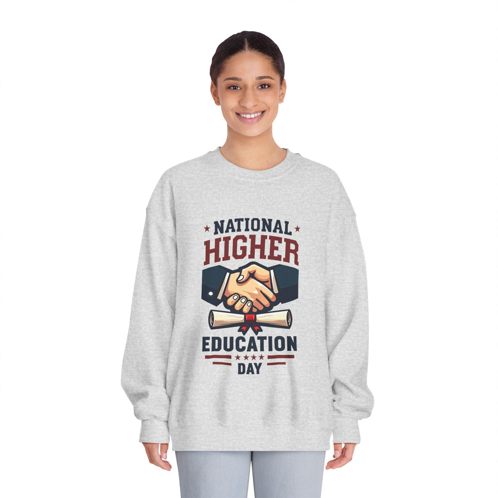 National Higher Ed Day Sweatshirt | Diploma & Handshake Design | Grad Gift