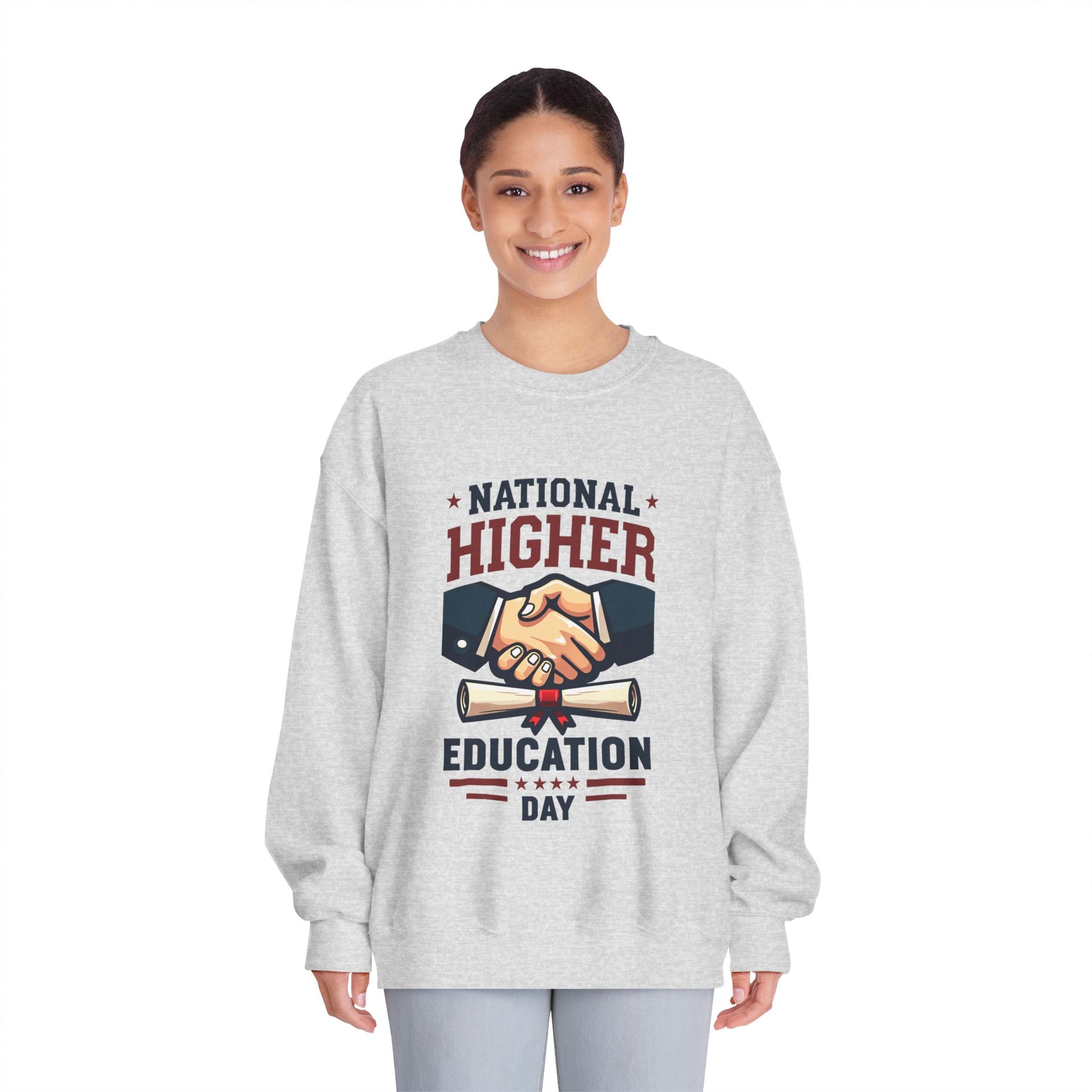 National Higher Ed Day Sweatshirt | Diploma & Handshake Design | Grad Gift