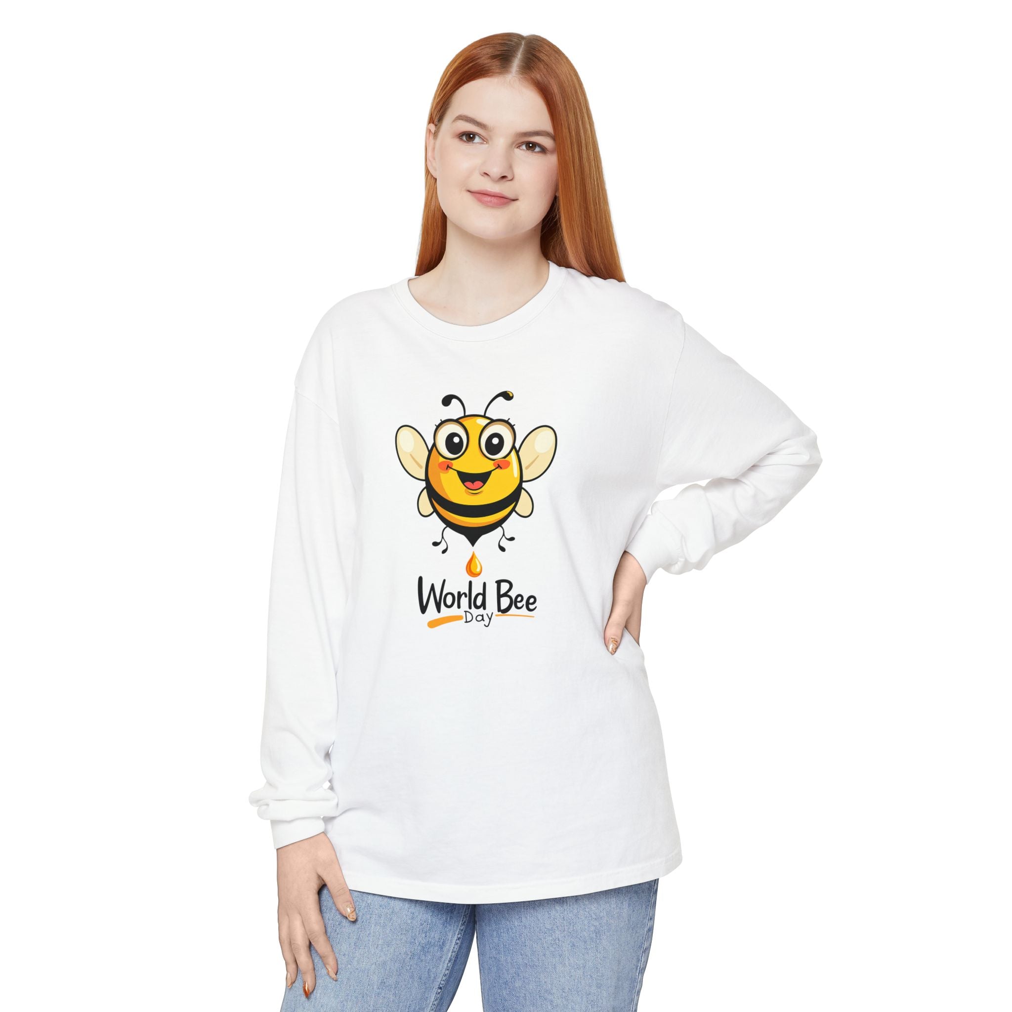 Cheerful Bee Long Sleeve T-Shirt for World Bee Day