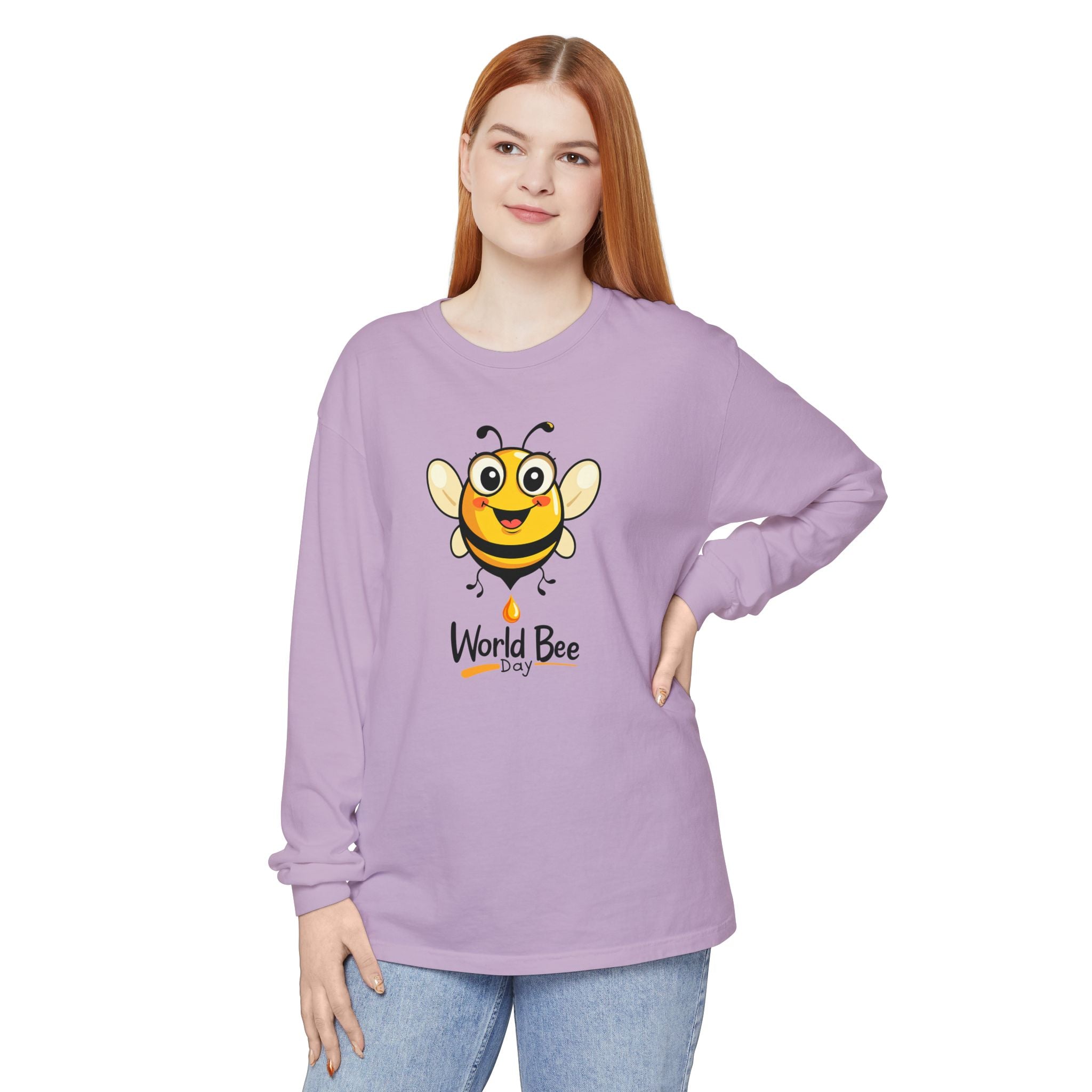 Cheerful Bee Long Sleeve T-Shirt for World Bee Day